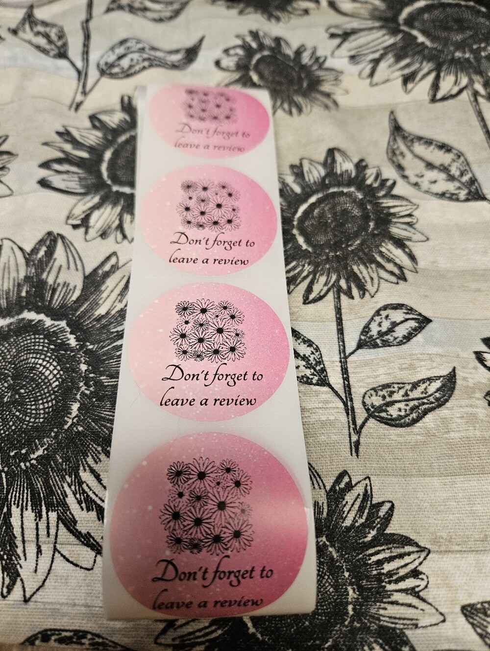 Hand Crafted Pink Floral "Don't forget to leave a review" Sticker Labels